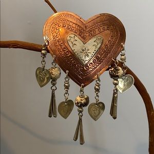 Copper and Silver Heart-Shaped Pin